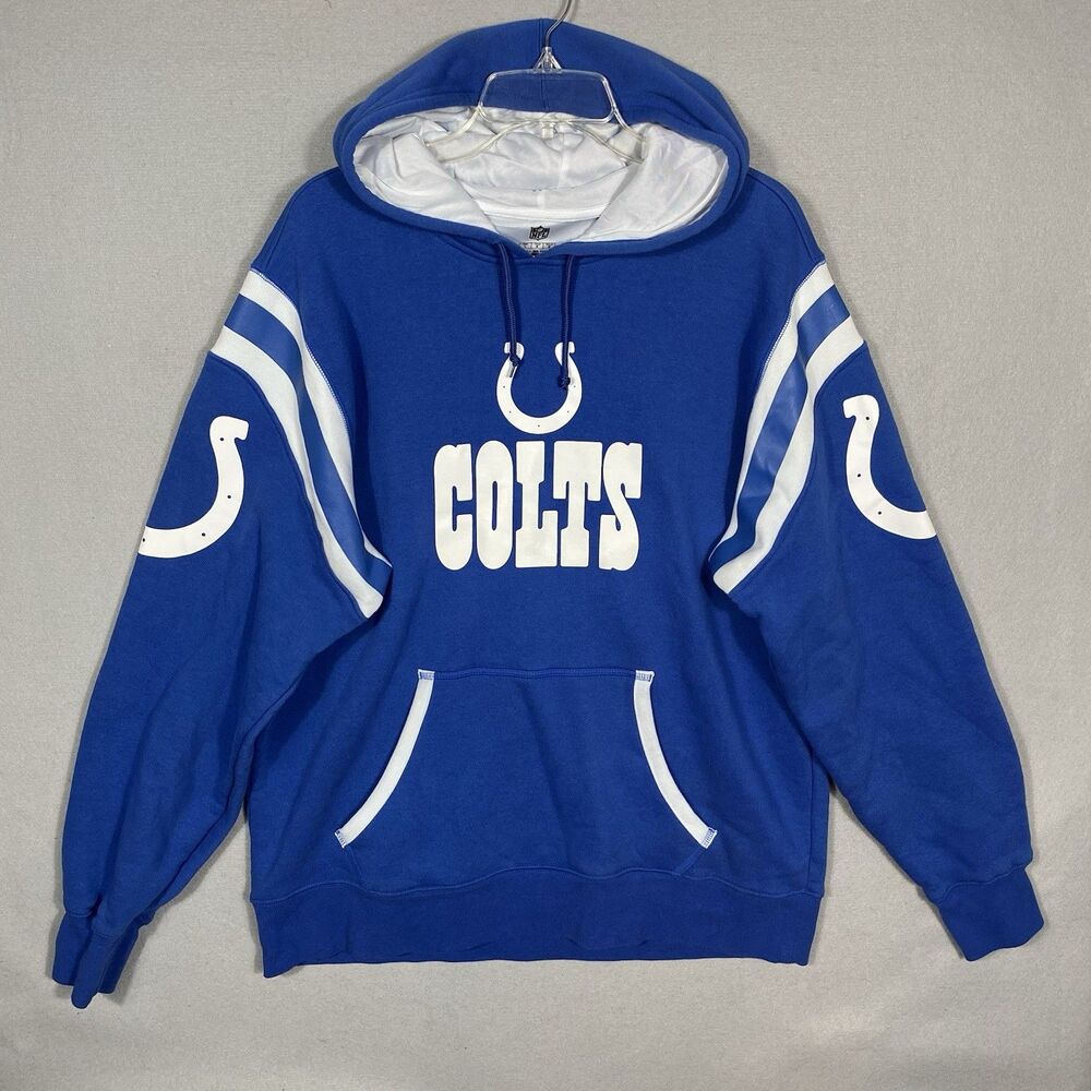 Indianapolis Colts NFL‎ Reebok Fleece Pullover Hoodie Mens Large Blue 8492A 11